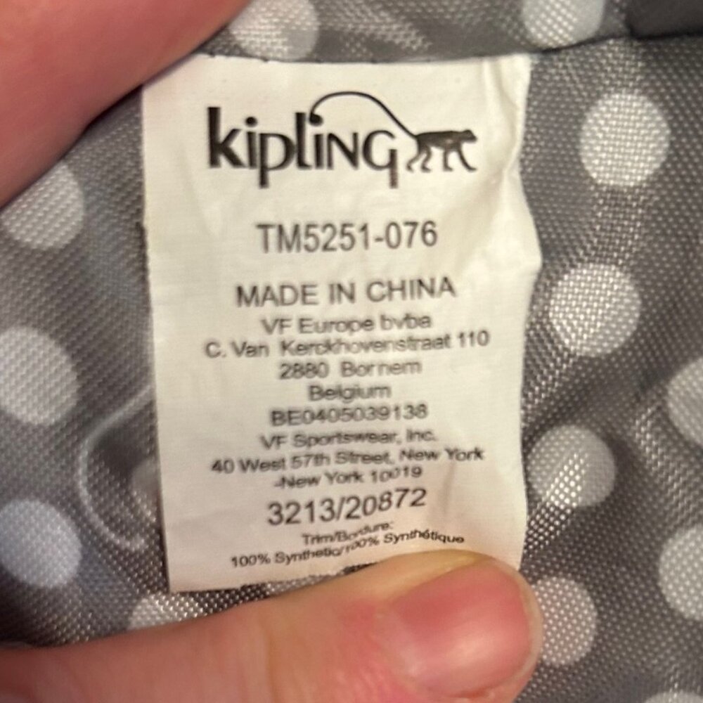 Kipling Gray Tote Bag – Style TM5251-076 – Polka Dot Lining - Picture 6 of 15